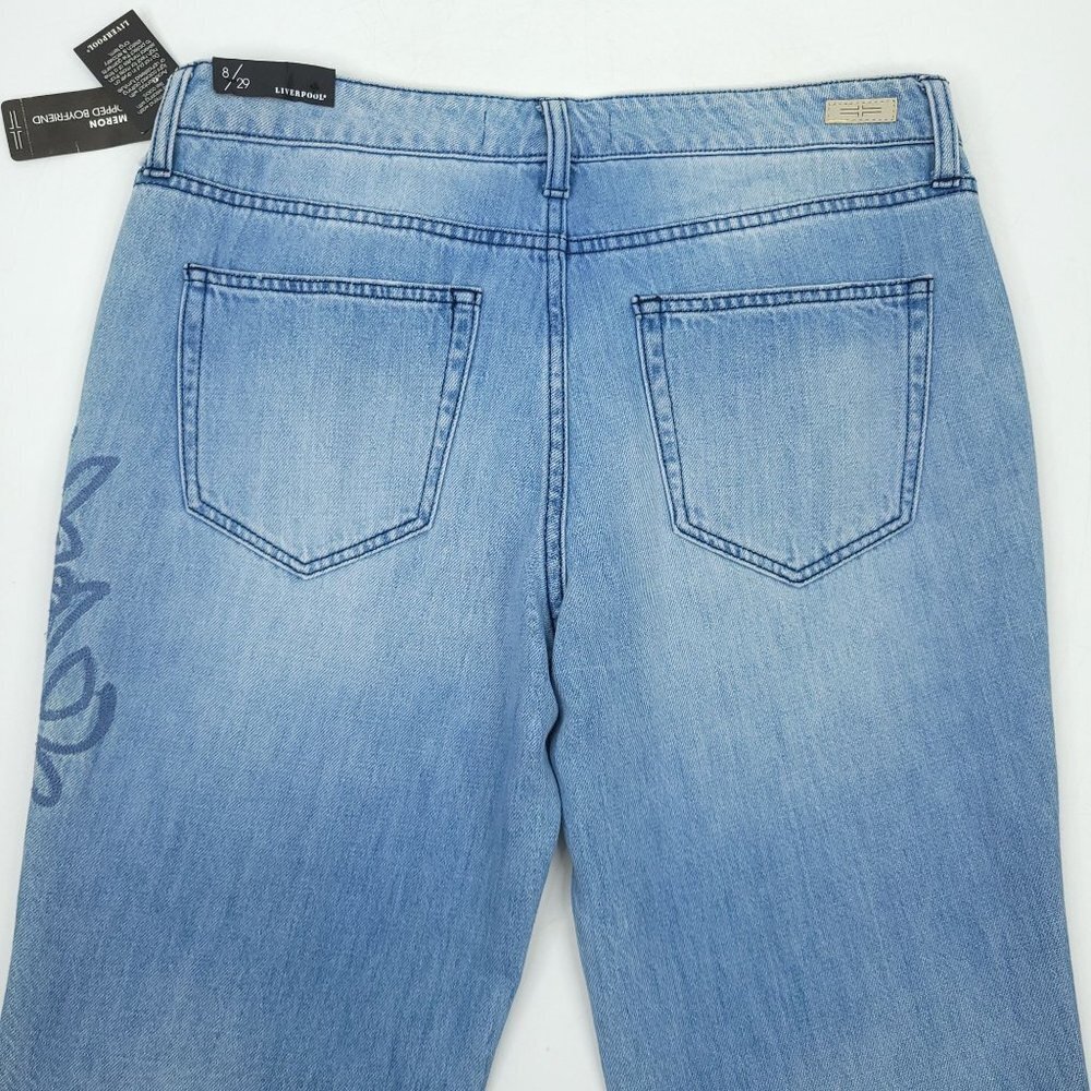 Liverpool The Boyfriend Crop Jeans NEW Embroidered 8 / 29 Light Wash Denim Capri - Picture 4 of 14